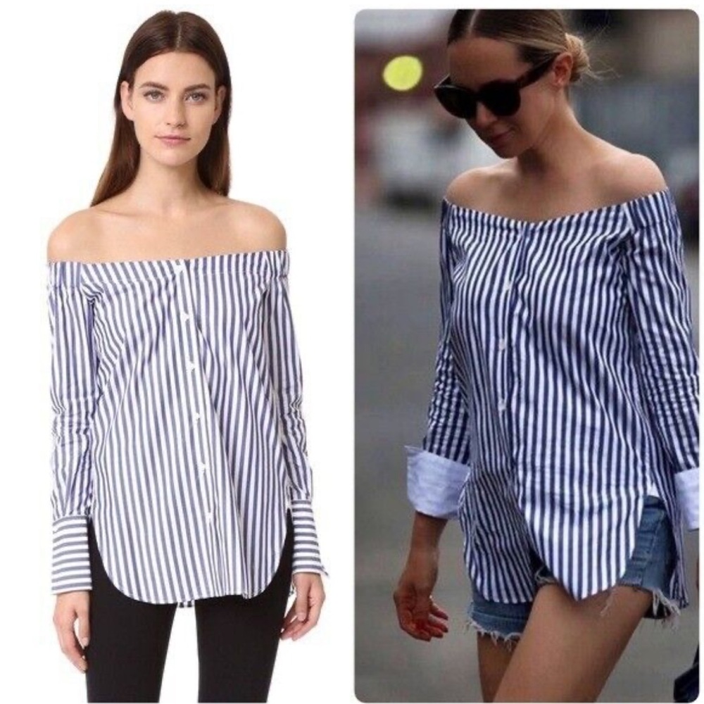 Rag & Bone  Kacy Off The Shoulder Shirt Top Reversible Striped Cotton